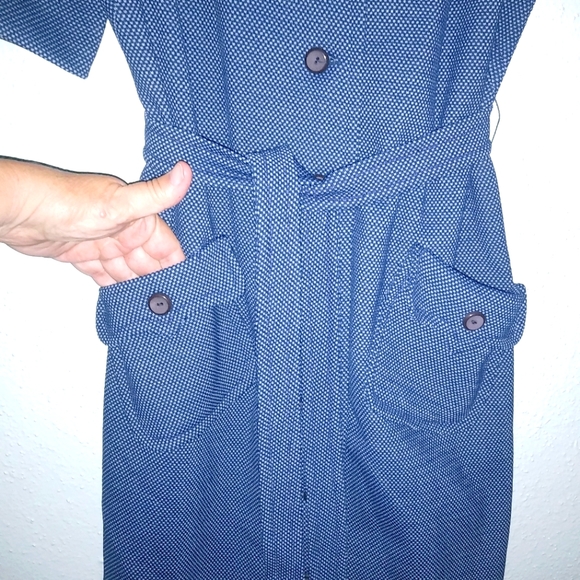 Suburbanite M Vintage Double Knit Short Sleeved Pocketed Belted Shirt Dress - Picture 1 of 10